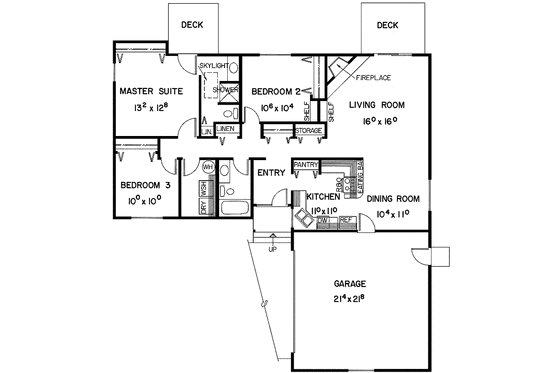 Floor Plan - Main Floor for Ranch House Plan #60-694 - 3 bed, 2 bath