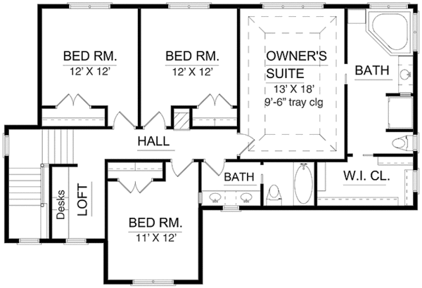 House Design - European Floor Plan - Upper Floor Plan #320-1491