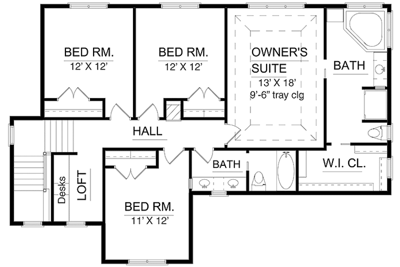 Home Plan - Floor Plan - Upper Floor for European House Plan #320-1491 - 4 bed, 2.5 bath