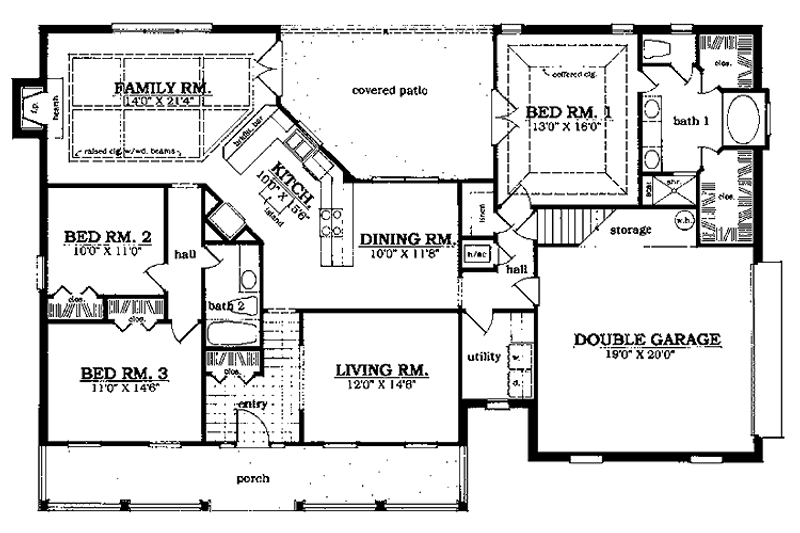 Architectural House Design - Floor Plan - Main Floor for Country House Plan #42-421 - 3 bed, 2 bath
