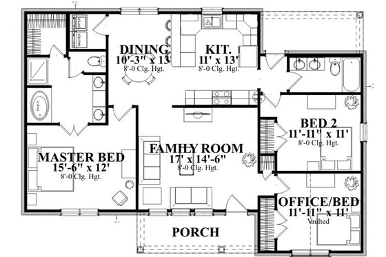 Floor Plan - Main Floor for Traditional House Plan #63-313 - 3 bed, 2 bath
