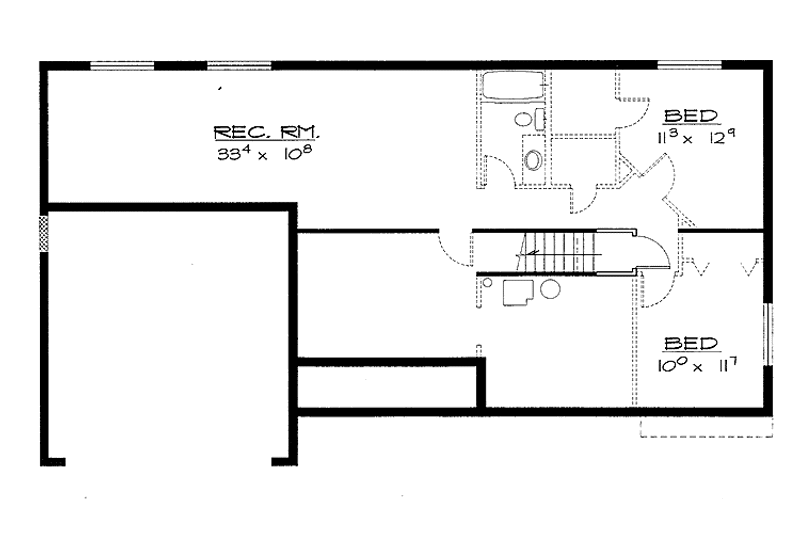 House Blueprint - Floor Plan - Lower Floor for Ranch House Plan #308-295 - 3 bed, 2 bath