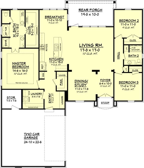 European Style House Plan - 3 Beds 2 Baths 1945 Sq/Ft Plan #430-90
