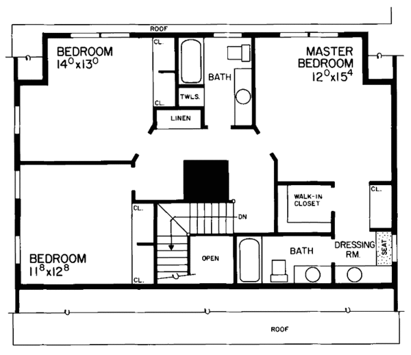 Architectural House Design - Colonial Floor Plan - Upper Floor Plan #72-695