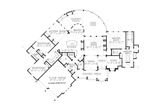 Floor Plan - Main Floor for Craftsman House Plan #54-363 - 3 bed, 2.5 bath