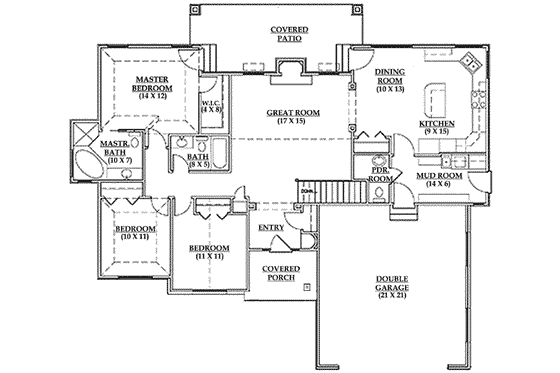 Floor Plan - Main Floor for Traditional House Plan #5-117 - 3 bed, 2.5 bath