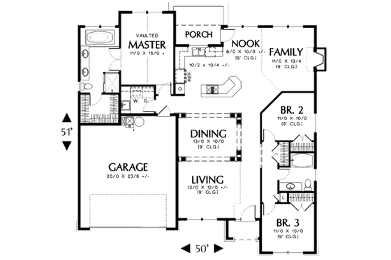 Floor Plan - Main Floor for Traditional House Plan #48-124 - 3 bed, 2 bath