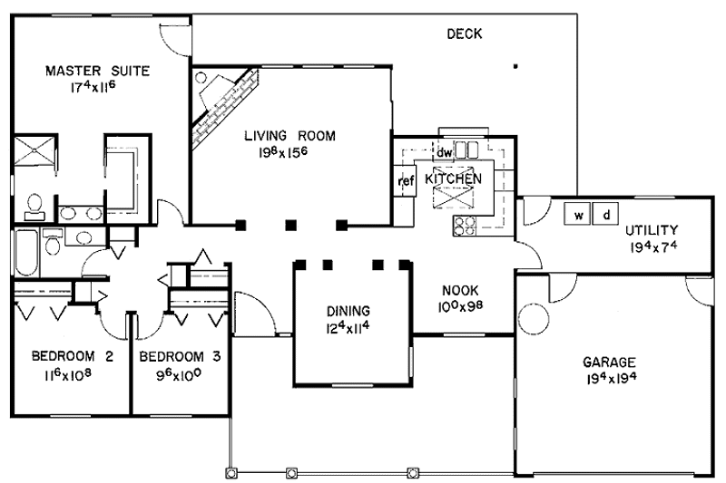 Home Plan - Floor Plan - Main Floor for Adobe / Southwestern House Plan #60-862 - 2 bed, 2 bath