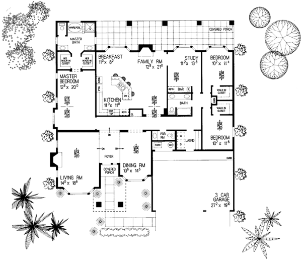 House Design - Mediterranean Floor Plan - Main Floor Plan #72-909