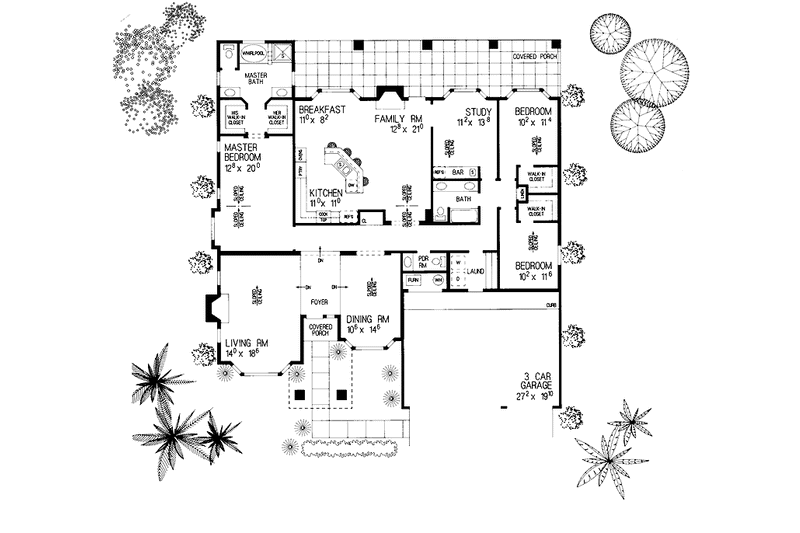 House Blueprint - Floor Plan - Main Floor for Mediterranean House Plan #72-909 - 3 bed, 2.5 bath