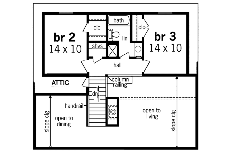 Architectural House Design - Floor Plan - Upper Floor for Traditional House Plan #45-420 - 3 bed, 2 bath