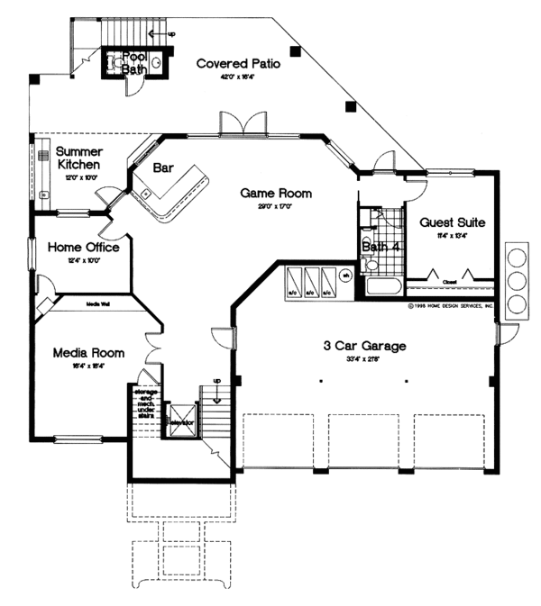 Architectural House Design - Mediterranean Floor Plan - Lower Floor Plan #417-733