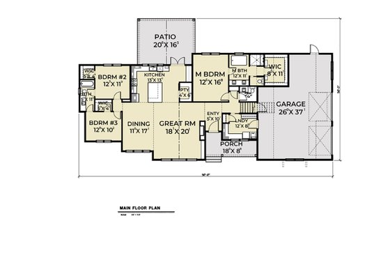 Floor Plan - Main Floor for Farmhouse House Plan #1070-31 - 3 bed, 2.5 bath