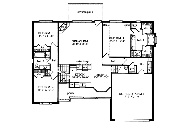 Home Plan - Floor Plan - Main Floor for Country House Plan #42-484 - 3 bed, 2 bath