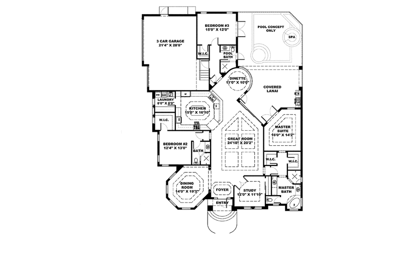 Home Plan - Floor Plan - Main Floor for Mediterranean House Plan #1017-140 - 3 bed, 3 bath