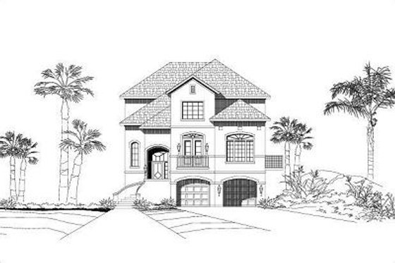 Exterior - Front Elevation for Mediterranean House Plan #411-721 - 3 bed, 3 bath