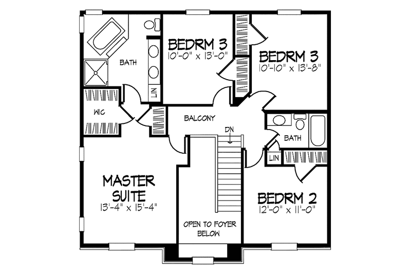 Home Plan - Floor Plan - Upper Floor for Colonial House Plan #320-870 - 4 bed, 2.5 bath