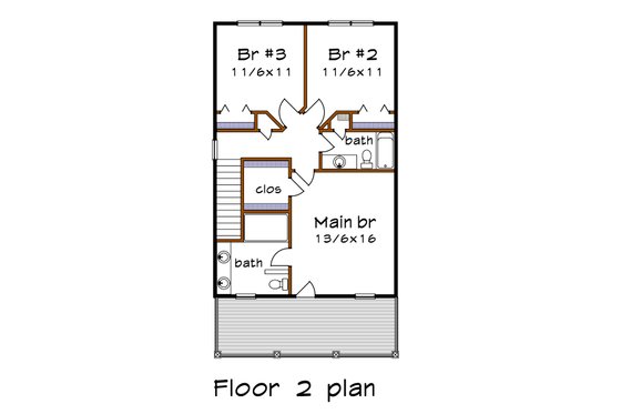 Floor Plan - Upper Floor 1 for Craftsman House Plan #79-267 - 3 bed, 2.5 bath