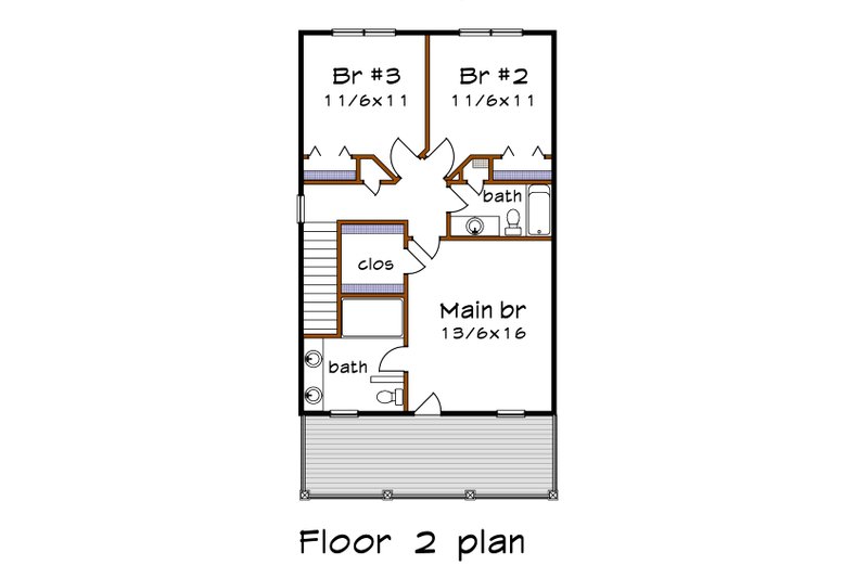 Architectural House Design - Floor Plan - Upper Floor 1 for Craftsman House Plan #79-267 - 3 bed, 2.5 bath