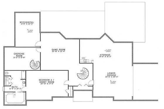 Floor Plan - Lower Floor for European House Plan #17-1155 - 4 bed, 4 bath