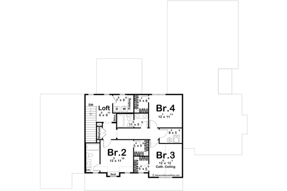 Floor Plan - Upper Floor for Farmhouse House Plan #455-680 - 4 bed, 3.5 bath