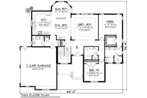 Floor Plan - Main Floor for Ranch House Plan #70-1166 - 2 bed, 2 bath