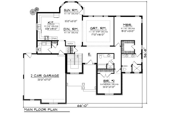 Floor Plan - Main Floor for Ranch House Plan #70-1166 - 2 bed, 2 bath