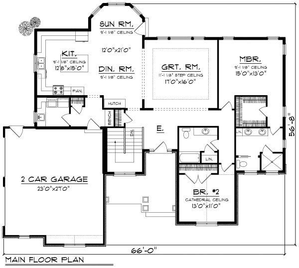 Architectural House Design - Ranch Floor Plan - Main Floor Plan #70-1166