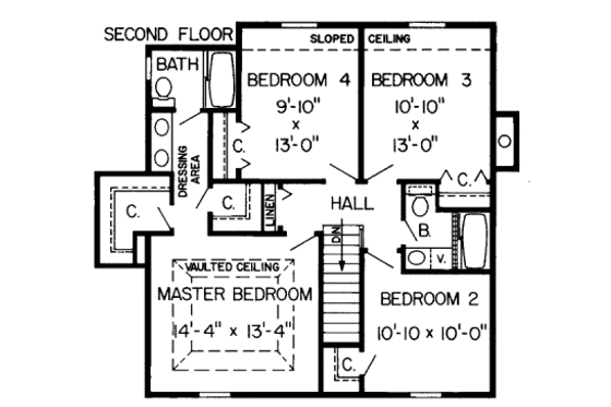 Floor Plan - Upper Floor for Traditional House Plan #312-526 - 4 bed, 2.5 bath