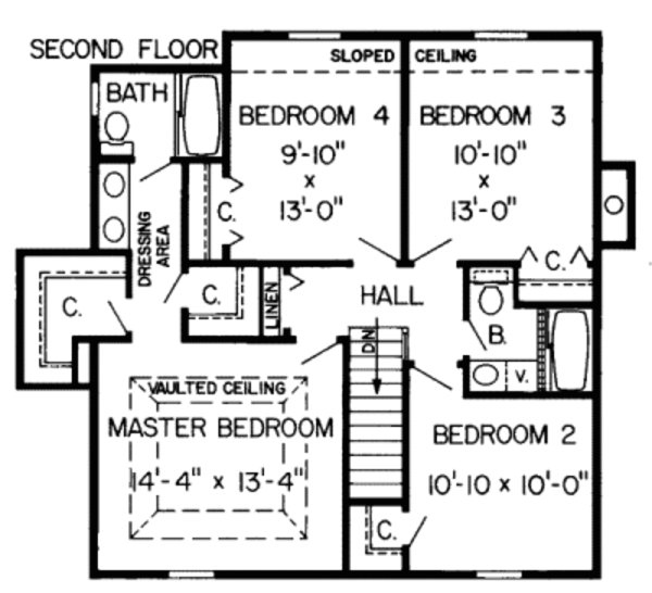 Traditional Floor Plan - Upper Floor Plan #312-526