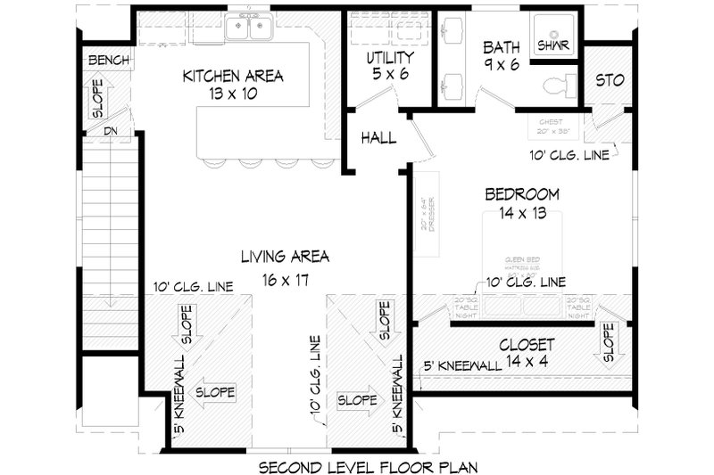 House Plan Design - Floor Plan - Upper Floor for Farmhouse House Plan #932-1043 - 1 bed, 1 bath