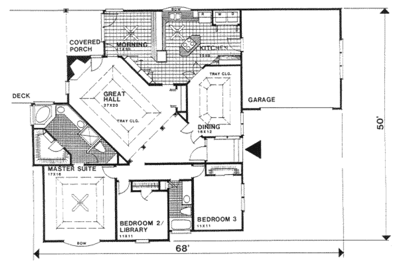 Architectural House Design - Floor Plan - Main Floor for Traditional House Plan #30-165 - 3 bed, 2 bath