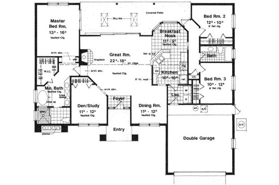 Floor Plan - Main Floor for Mediterranean House Plan #417-168 - 3 bed, 2 bath
