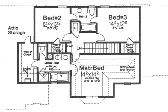 Floor Plan - Upper Floor for European House Plan #310-321 - 3 bed, 2.5 bath