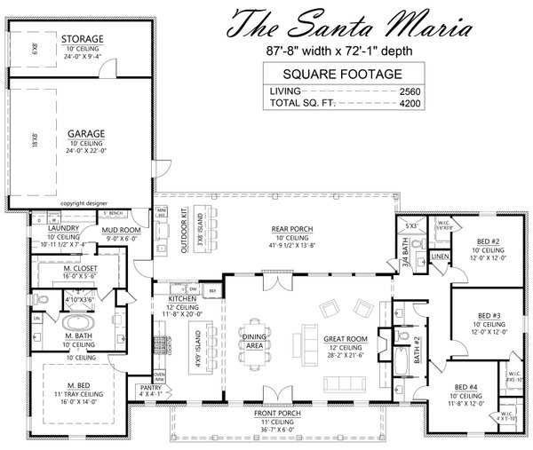 Southern Floor Plan - Main Floor Plan #1074-93