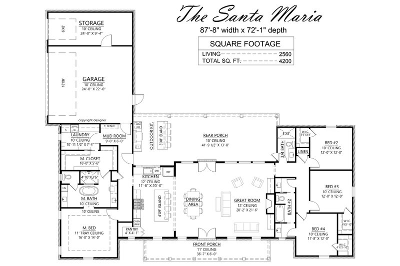 Dream House Plan - Floor Plan - Main Floor for Southern House Plan #1074-93 - 4 bed, 3 bath