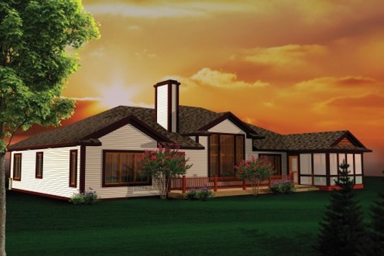 Exterior - Rear Elevation for Ranch House Plan #70-1103 - 3 bed, 2.5 bath