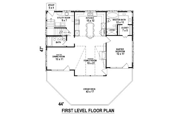 Floor Plan - Main Floor for Bungalow House Plan #81-13872 - 1 bed, 3 bath