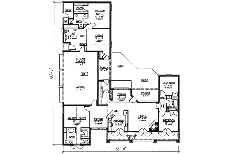 Architectural House Design - Floor Plan - Main Floor for Southern House Plan #320-139 - 4 bed, 3 bath