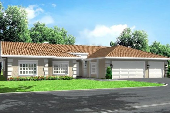 Exterior - Front Elevation 3 for Adobe / Southwestern House Plan #1-606 - 4 bed, 2.5 bath