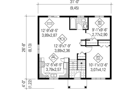 Floor Plan - Main Floor for Colonial House Plan #25-4367 - 2 bed, 1 bath