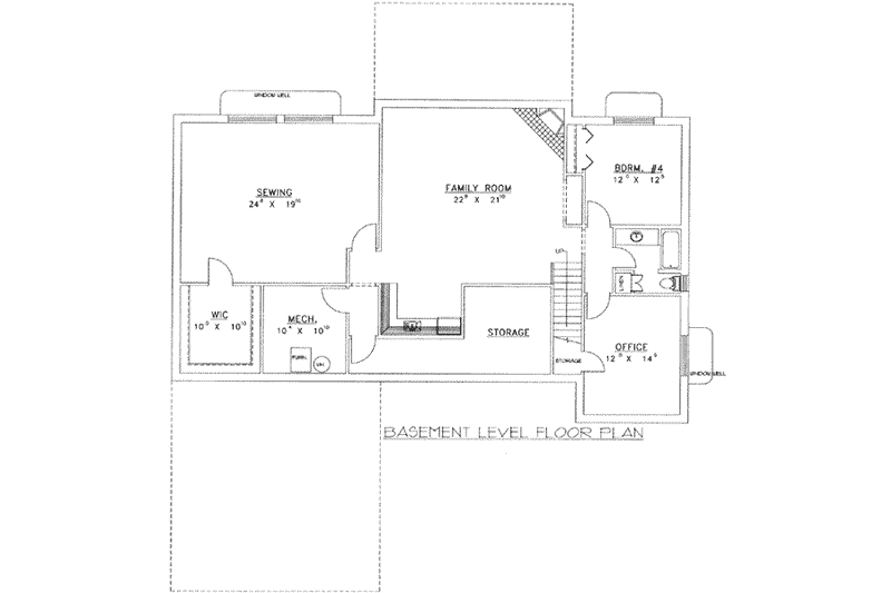 House Blueprint - Floor Plan - Lower Floor for Ranch House Plan #117-491 - 4 bed, 3 bath