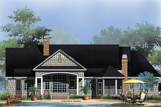 Exterior - Rear Elevation 2 for European House Plan #929-966 - 3 bed, 2 bath
