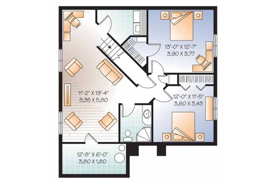 Floor Plan - Lower Floor for European House Plan #23-2501 - 4 bed, 2 bath