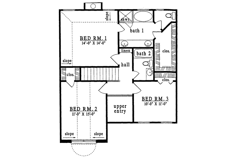 House Plan Design - Floor Plan - Upper Floor for Traditional House Plan #42-544 - 3 bed, 2 bath