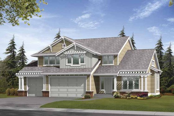 Exterior - Front Elevation for Craftsman House Plan #132-363 - 3 bed, 3 bath