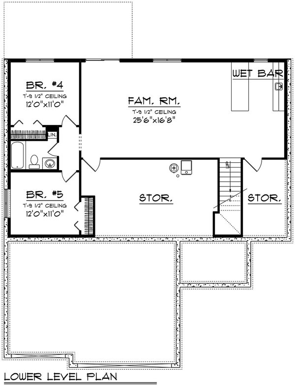 Craftsman Floor Plan - Lower Floor Plan #70-1543