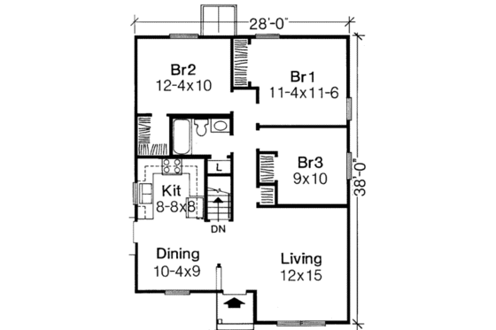 Floor Plan - Main Floor for Ranch House Plan #334-111 - 3 bed, 1 bath