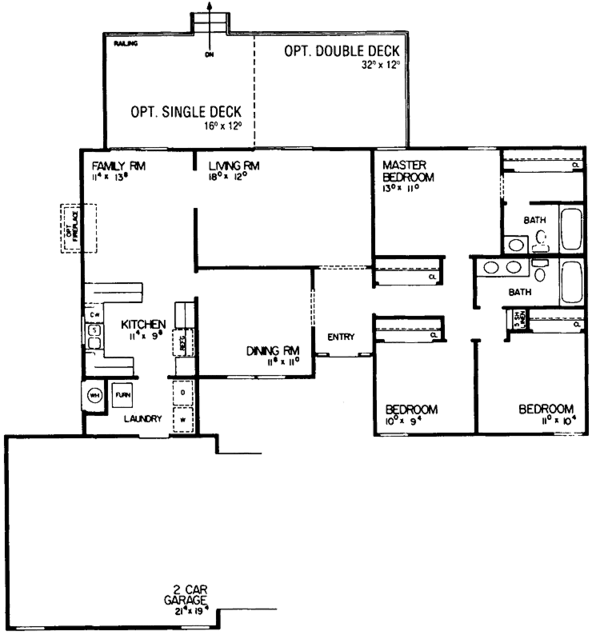 House Plan Design - Ranch Floor Plan - Main Floor Plan #72-1032