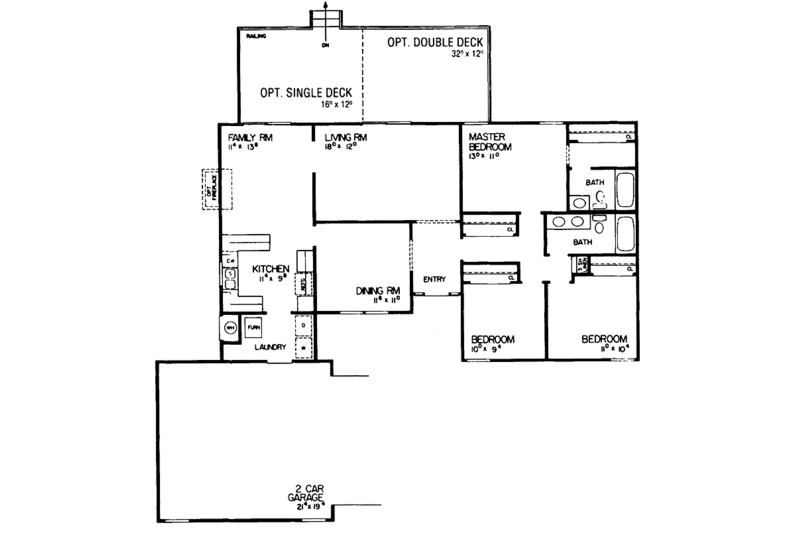 Home Plan - Floor Plan - Main Floor for Ranch House Plan #72-1032 - 3 bed, 2 bath